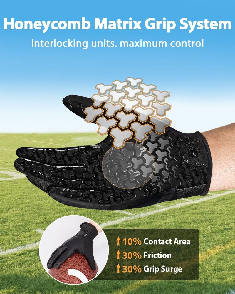 Pixel Panda Football Gloves Adult Youth, Black White Receiver Football Gloves Men with Pro-Grade Sticky Grip, Breathable Wide Receiver Glove Gifts for High Training Performance - Image 2